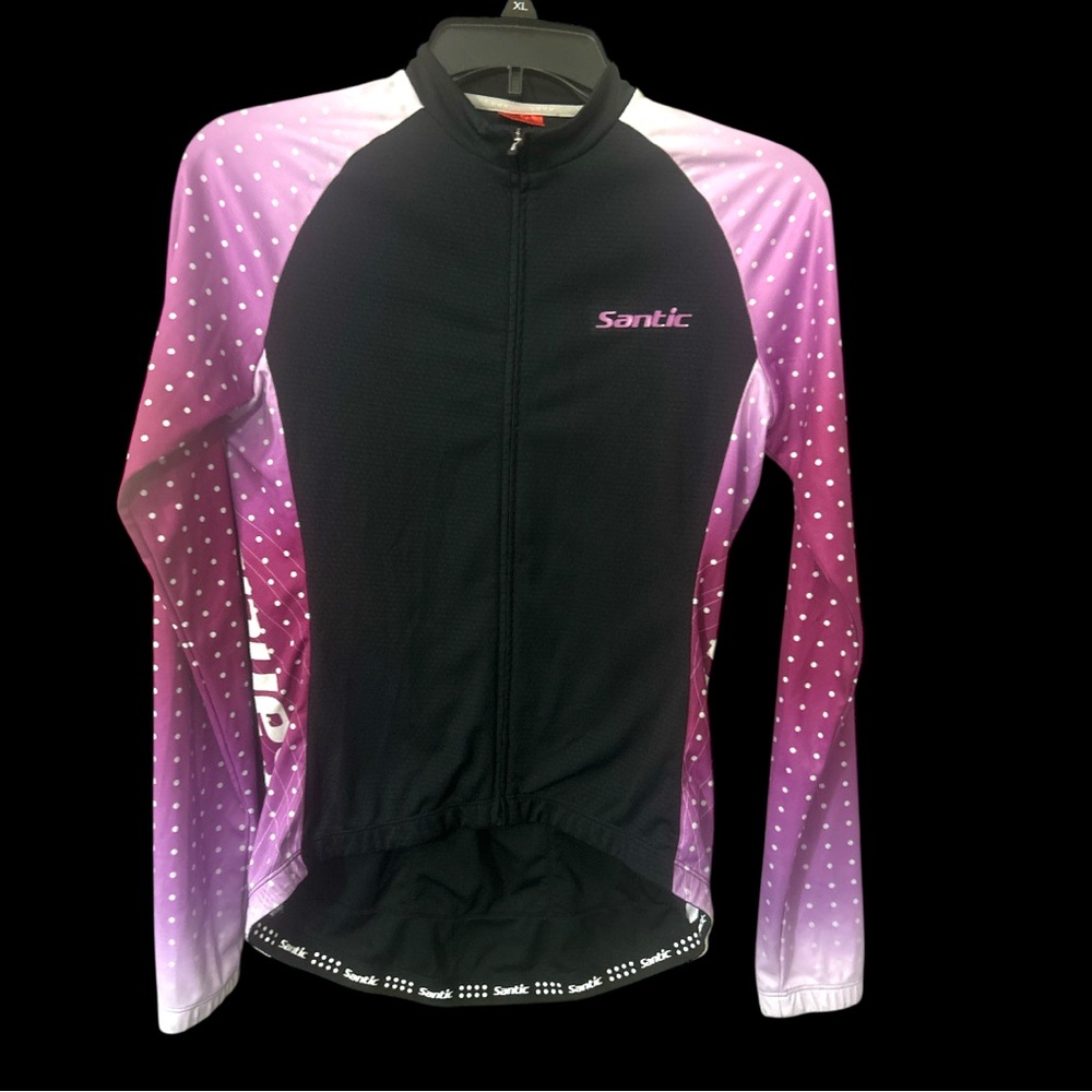 Santic Women’s Med Cycling Jersey Long Sleeve Full Zip Ombré Purple Polka Dot